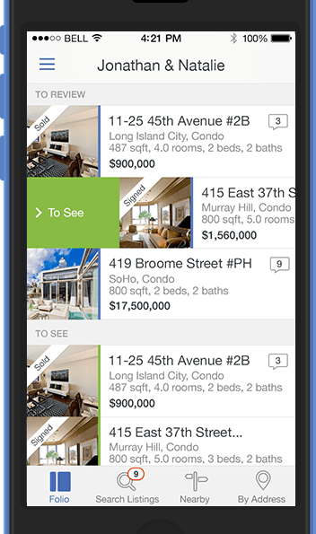 Agentfolio mobile: listings to review