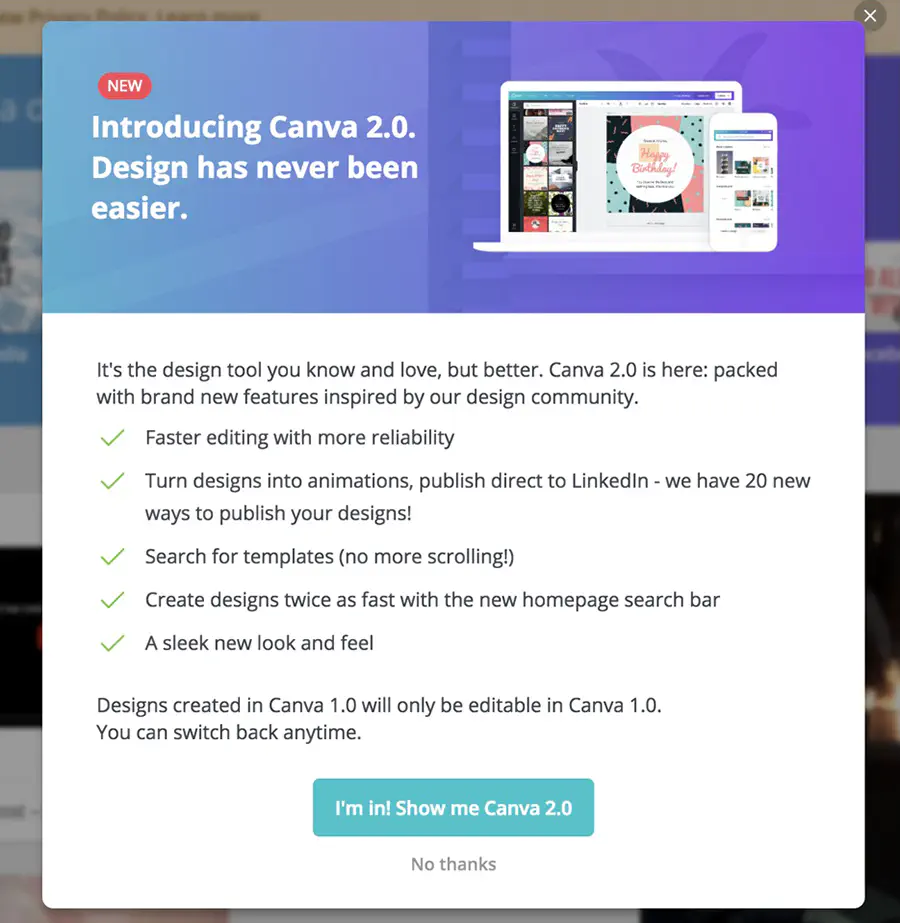 Canva CTA - I’m In! Show me Canva 2.0