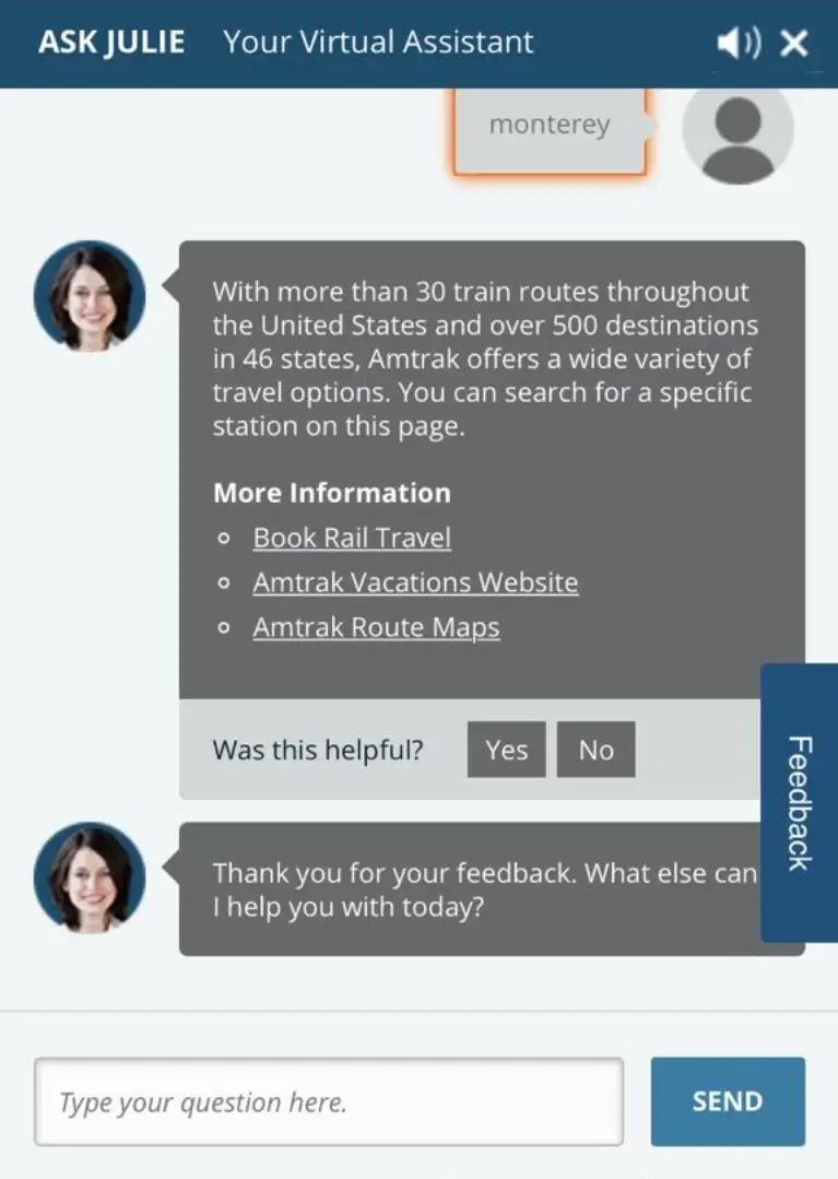 Chatbot Julie app screen