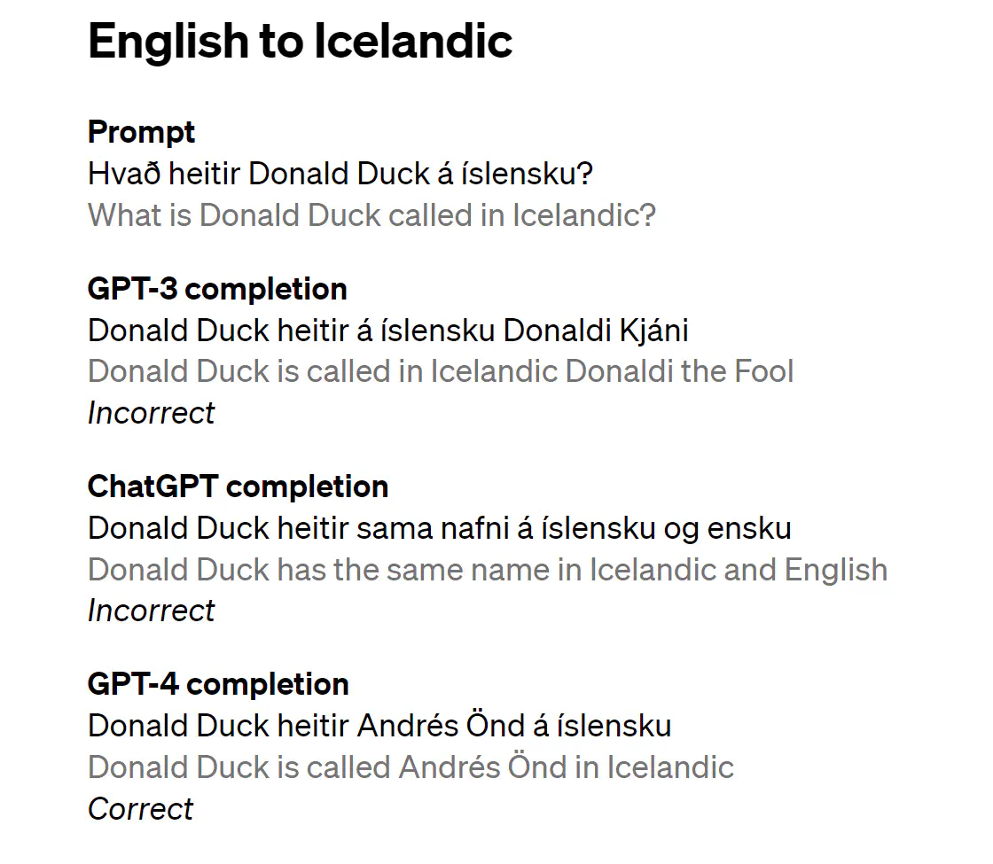 English to Icelandic prompt completions