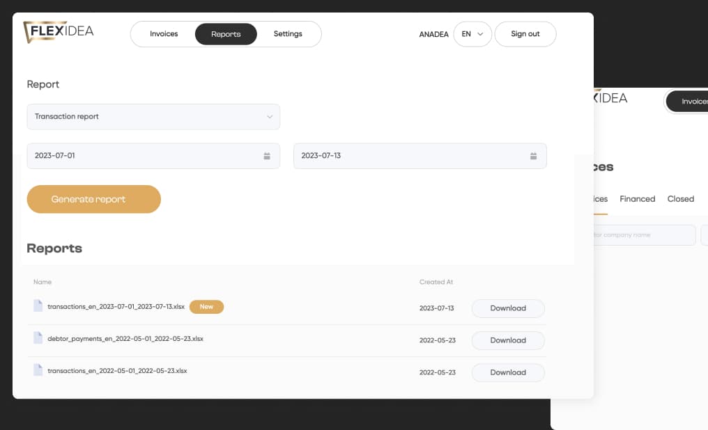 Invoice Financing Platform for Flexidea