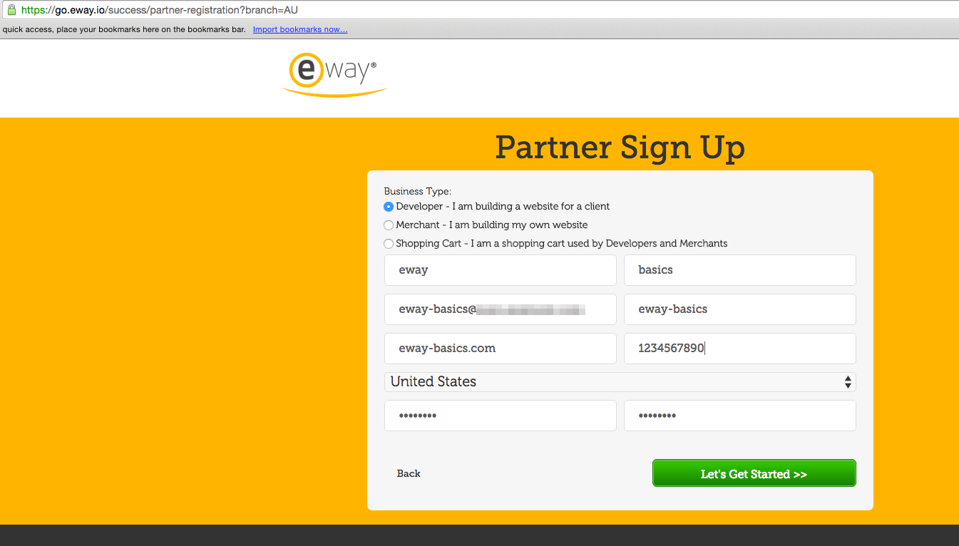 eWay: Partner Sign Up form