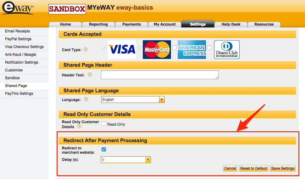 eWay: Redirect after payment processing