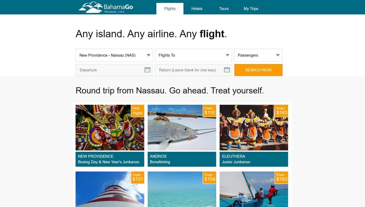 BahamaGo travel agency website