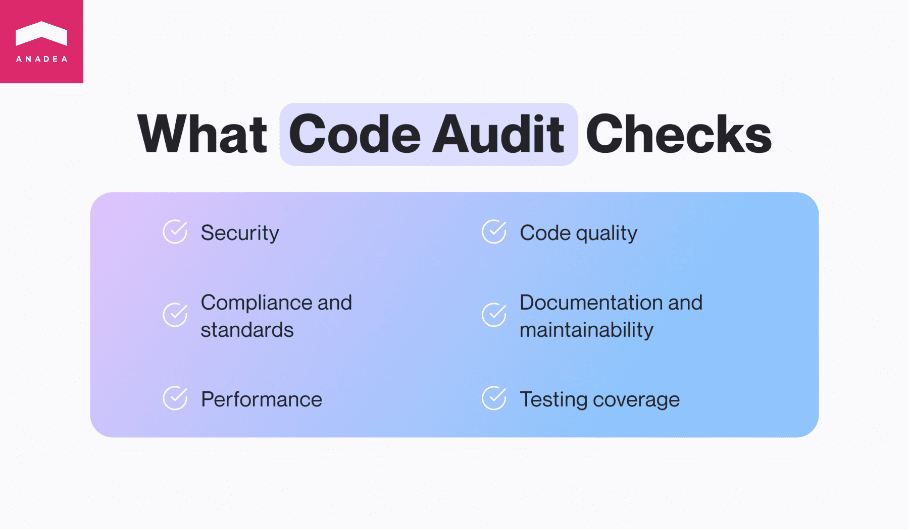 What does code audit include?
