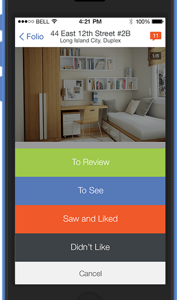 Agentfolio mobile: listing actions