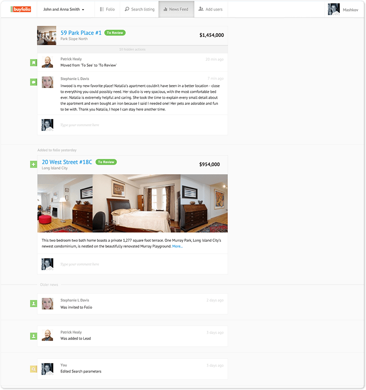 Buyfolio: news feed