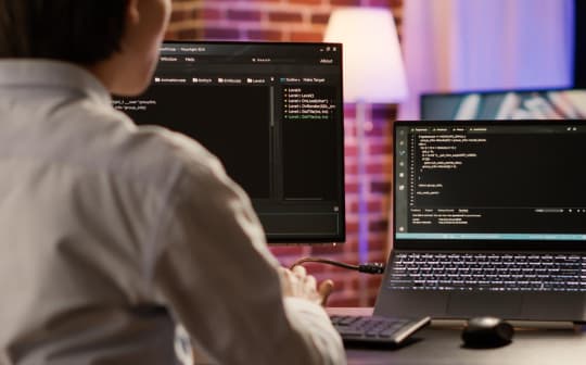 men in front of monitor