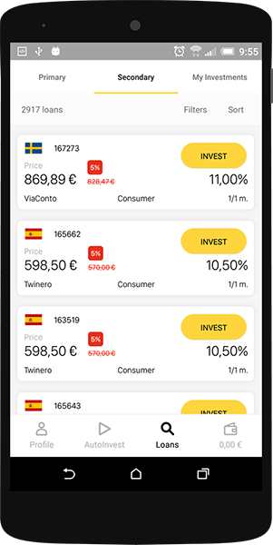 Viventor app - loans list